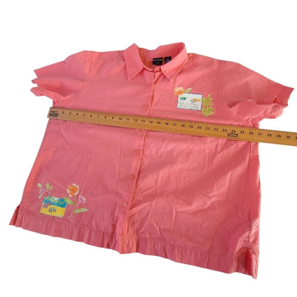 Erika Womens Coral Vacation Postcard Print Button-Up Shirt Size 2X Grandmacore - Picture 14 of 16
